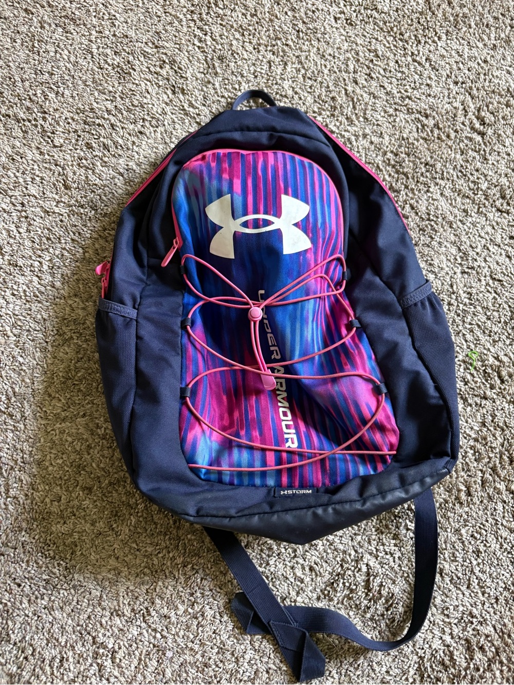 Under Armour Navy Backpack with Pink Trim and Blue Accents